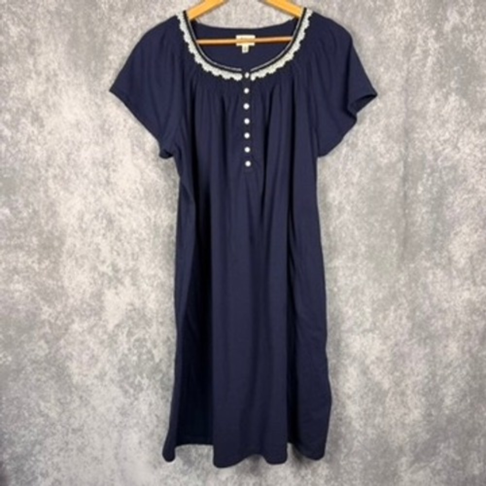 Aria Collection Nightgown Women 2X Navy Blue Lace Trim Sleep Dress